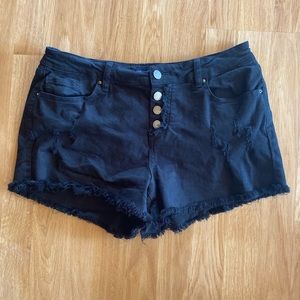 Black Distressed Button Up High Waisted Short